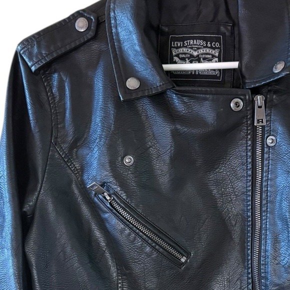 LEVIS STRAUSS -  Faux Leather Biker Jacket -‎ Black - Women's Sz M - Picture 5 of 13